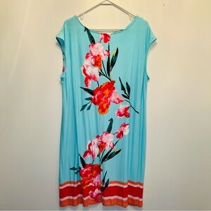 Chico's Aqua Blue Floral Midi Dress